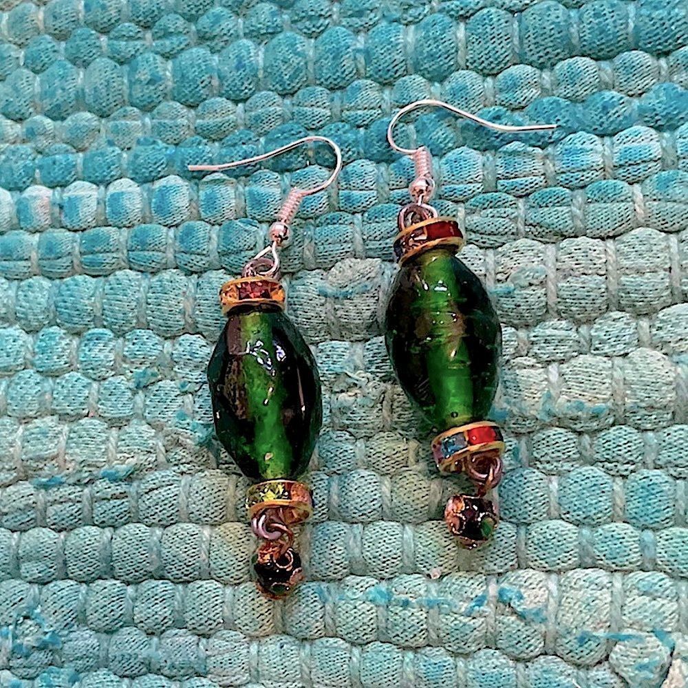 Handmade green beaded earrings